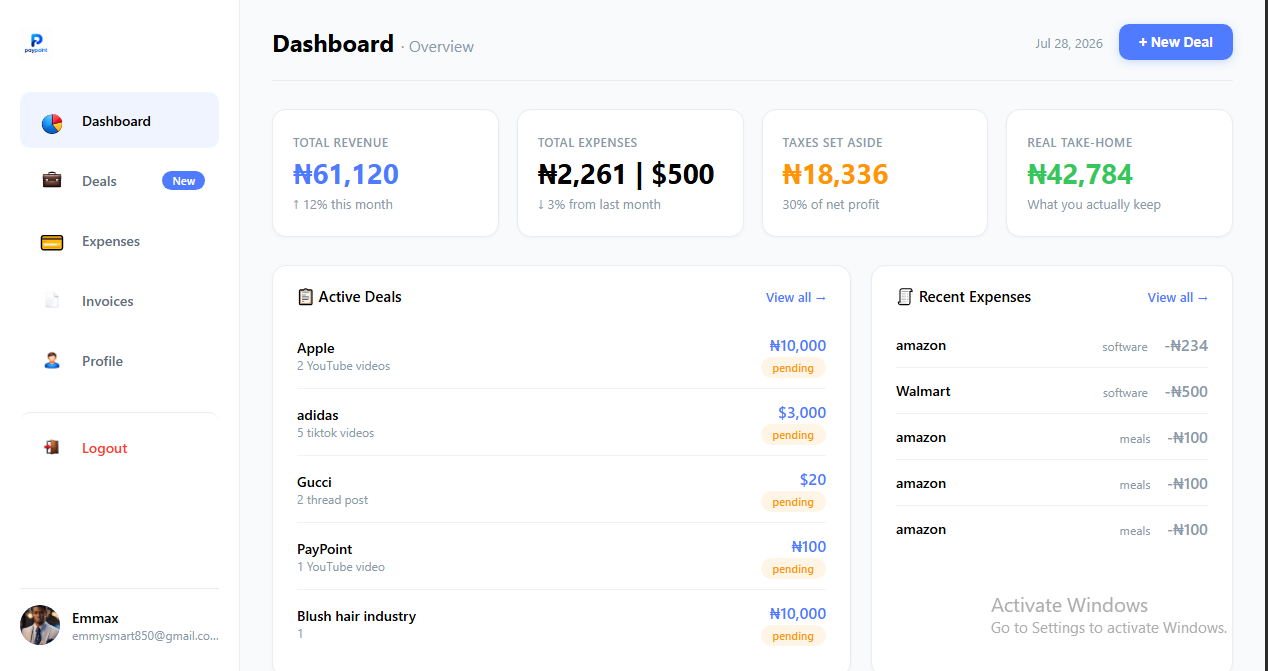 PayPoint creator business dashboard